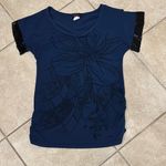 Agenda Navy Blue Floral Cap Sleeve Top Size undefined Photo 1