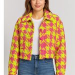 Main Strip  Tweed Jacket Women S Neon Yellow Pink Houndstooth Cropped Maximalist Photo 0