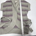 Sonoma Cardigan Sweater Womens M Gray Purple Striped Knit Belted Short Sleeve Photo 9