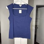 J.Crew NWT  Cap-sleeve Cotton-blend Squareneck Tank Top Antique Navy Blue Photo 1