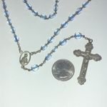 Vintage Clear Blue Crystal Beaded Catholic Rosary Prayer Beads Necklace Photo 2