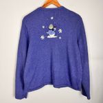 Croft & Barrow  Ramie Angora Snowman Embroidered Knit Cardigan Blue Sz Lg Holiday Photo 1