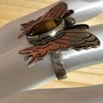 Vintage Taxco Sterling Silver Butterfly Ring w/ Tiger’s Eye – Signed JSS Photo 10