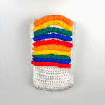 Handmade Knit White Rainbow Whimsical Scarf & Hand Mitts Smaller Adult/Teen Photo 4