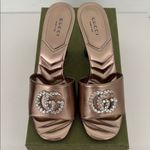 Gucci Marmont EU 37 US 7 Crystal GG Rose Gold Sandals Heels Metallic Nappa New Photo 11