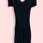 Black / navy y2K beaded drop waist chevron sleeve midi dress whimsigoth flutter Size M Photo 4