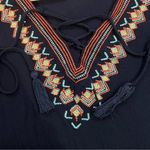 As You Wish Navy blue cotton blend embroidered peasant dress with tassles size medium Photo 2