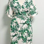 Emily McCarthy Pale Pink Green Tropical Leaves True Wrap Short Sleeve Dress XL Photo 0