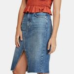 Free People NWT $98  Indigo Denim 5-Pocket Pencil Front Slit Knee Length Skirt 2 Photo 0