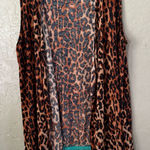 L&B Lucky & Blessed Leopard Print Turquoise Lace Trim Duster Vest XL Western Brown Photo 0