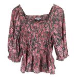 Nanette Lepore  Peasant Top Womens L Pink Floral Smocked Boho Cottagecore Prairie Photo 1