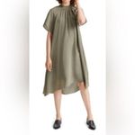 Club Monaco  Olive Green Flutter Sleeve Silk Dress summer outfit  tie neck Photo 0