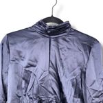 frame denim FRAME Navy Silk Ruched Mock Neck Button Front Long Sleeve Blouse Top Photo 4