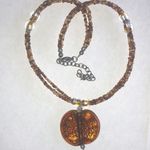 Brown Beaded Boho Necklace with Amber Color Glass Pendant Photo 7