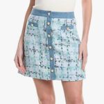 Nanette Lepore NWT Nanette  Women's Tweed Skirt Pearl Button Embellished Blue Photo 1