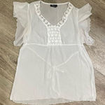 Iz Byer  White Angel Fairy Baby Doll Top XL Y2K Tie Back V Neck Flowy Sheer Photo 0