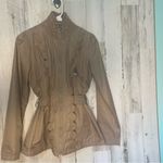 Betsey Johnson  Khaki Tan Scalloped Tie Back Zip Up Jacket- size S Photo 13