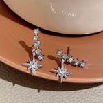 CZ Six Pointed Star Stud Earrings for Women Silver Photo 2