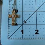 Vintage Gold Color Cross Necklace w/ Faux Pearl Long Chain // Religious Jewelry Photo 6