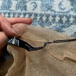 ZARA  Gold Sheer Long Sleeve Blouse Mockneck with Built in Tank Size‎ Medium Photo 1