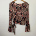 Free People Free‎ People Fiona Paisley Boho Bell Sleeve Wrap Top Size Small Photo 4