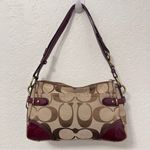 Coach Colette Signature Shoulder Bag Red Brown Leather Jacquard F23072 East West Photo 3