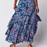 Free People  Morning Sun Ruffle Floral Maxi Skirt Medium Summer Beach Bohemian Photo 3