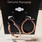 Genuine Marcasite Fine Silver Plated Hoop Earring Photo 3