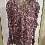 Loft Pink black and red floral patterned Blouse flutter puff long sleeve Size XL Photo 0