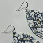 Handmade Genuine Leather Navy Poppy Floral Boho Teardrop Earrings 2.25" Photo 2