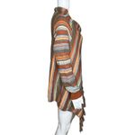 Poncho Cardigan Womens Small Orange Brown Waterfall Front‎ Tassel Fringe Button Photo 1