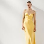 ZARA  golden Yellow Maxi satin corset bodycon formal Dress evening party wedding Photo 7