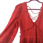 SEA NEW‎ YORK Pasha Pleated Smocked Midi Dress Brick Red Medium Photo 3