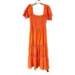 Zaful NWT Womens Square Neck‎ Puff Sleeve Smocked Ruffle A Line Midi Dress Orange XL Photo 3