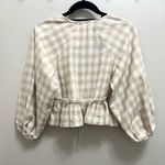 Soft Haus Garden Party Wrap Top Blouse Linen Cotton Natural Plaid Tan Size XS Photo 3