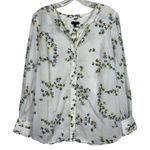 Talbots  White Floral Ruffle Detail Button Down Lightweight Blouse Large L Cotton Photo 0