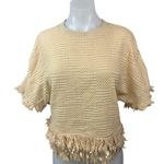 ZARA Cream Beige Tweed Knit Fringe Crewneck Short Sleeve Sweater Top Size XS Photo 5