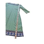 Donna Morgan Green Geometric Print Dress Blue Trim Bell Sleeve A-Line Photo 7