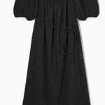 COS  off shoulder Broderie Anglaise black cotton eyelet midi dress puff sleeve 4 Photo 1