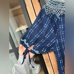 Madewell Embroidered Puff short Sleeve Babydoll Dress Indigo Plaid navy pockets Photo 5