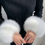 White Elegant Faux Fur Cuffed Sleeve Arm Warmers Photo 0