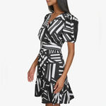 Karl Lagerfeld  Short‎ Sleeve Surplice Mini Dress - Size 10 - Black/White - NWT Photo 2