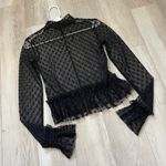ZARA Mesh Top swiss dot ruffle long sleeve womens Black (small) party dark witch Photo 3