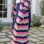 Laurie Felt Pointelle Knit Maxi Cardigan Duster Sweater Navy Pink Tan Size XXS Photo 4