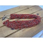 Layered red and brown multistranded statement necklace Red Photo 2