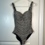 Niptuck Gold Tan Navy Blue Sweetheart Neck Swimsuit Size 8 EUC #1324 Photo 1