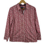 Talbots ‎ Red Hearts Button Down Shirt Medium Long Sleeve Preppy Valentine's Mod Photo 0