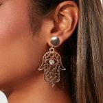 Gold Hamsa Hand Drop Earrings Photo 0