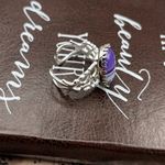 Handcrafted Purple Striped Glass Oval Cabochon Silver Stainless Steel Ring Photo 2