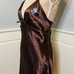 Vassarette Vintage 90's Y2k Brown Satin Embroidered Floral Slip Dress Large Photo 3
